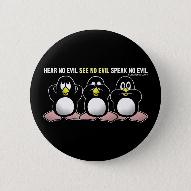 3 Wise Penguins Button (Front)