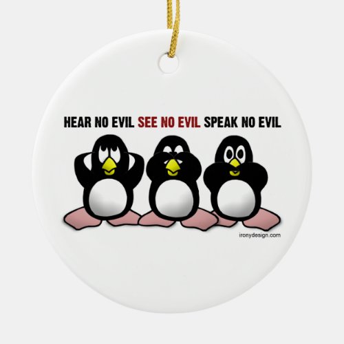 3 Wise Penguins Ceramic Ornament