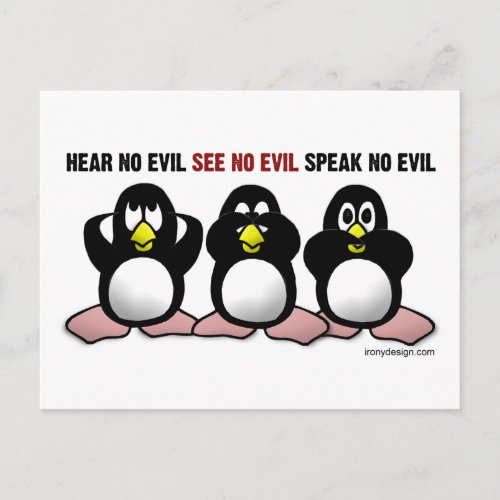 3 Wise Penguins Postcard