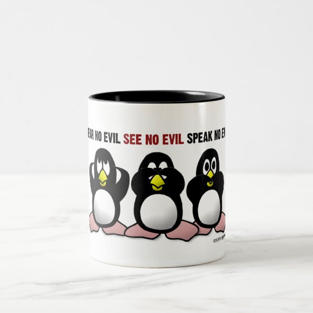 3 Wise Penguins Two-Tone Coffee Mug (Center)