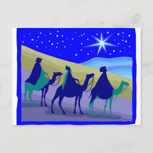 3 Wisemen on camels Christian artwork Postcard