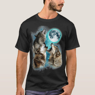 3 Wolf Moon Howling Wolf Head Funny Wolves For Men T-Shirt