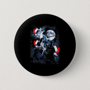 3 Wolves Howling Under Moon Christmas Santa Wolf L Button