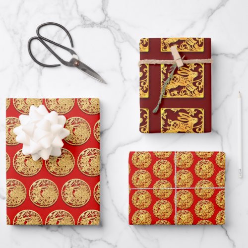 3 Wp2 Gold Chinese Paper_cut Rabbit Year Choose C Wrapping Paper Sheets