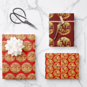 3 Wp2 Gold Chinese Paper-cut Tiger Year Choose C Wrapping Paper Sheets