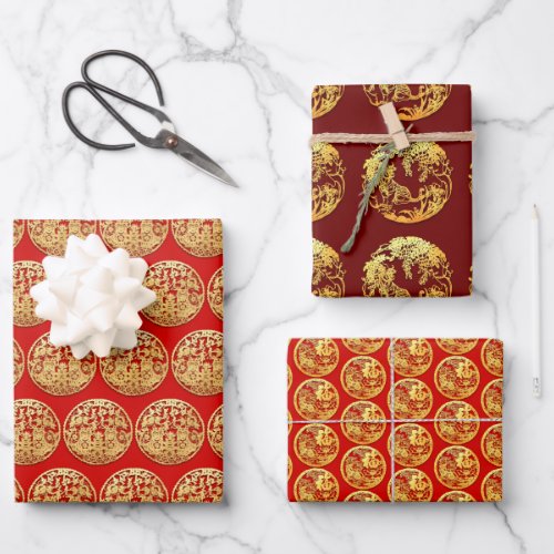 3 Wp2 Gold Chinese Paper_cut Tiger Year Choose C Wrapping Paper Sheets