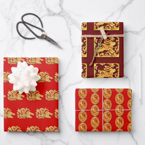 3 Wp3 Gold Chinese Paper_cut Rabbit Year Choose C Wrapping Paper Sheets