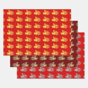 3 WP Chinese paper-cut Rat fruits Choose Color Wrapping Paper Sheets