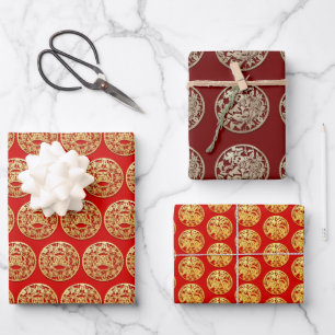 3 Wp Gold Chinese Paper-cut Tiger Year Choose C Wrapping Paper Sheets