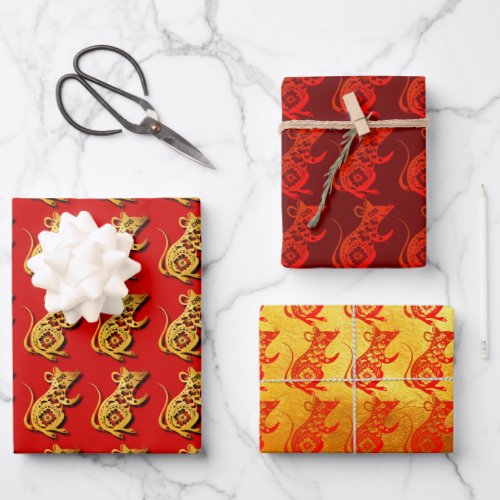 3 Wrapping Paper Chinese Rat paper_cut NewYear