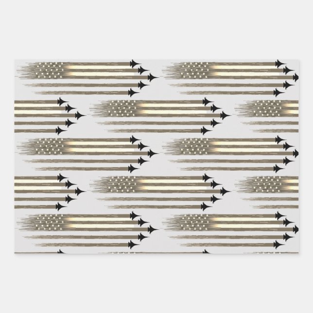 3 Wrapping Paper Sheets American flag aircraft (Front)