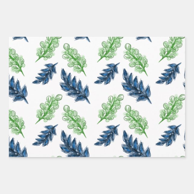 3 wrapping sheets, watercolor style florals paper sheets (Front)