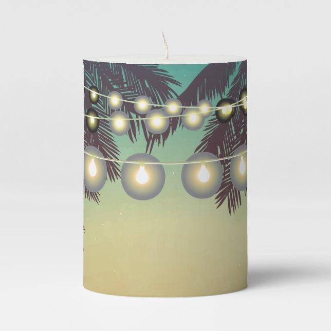 3"x4" Candle Beach Sunset Palm Trees String Lights (Front)