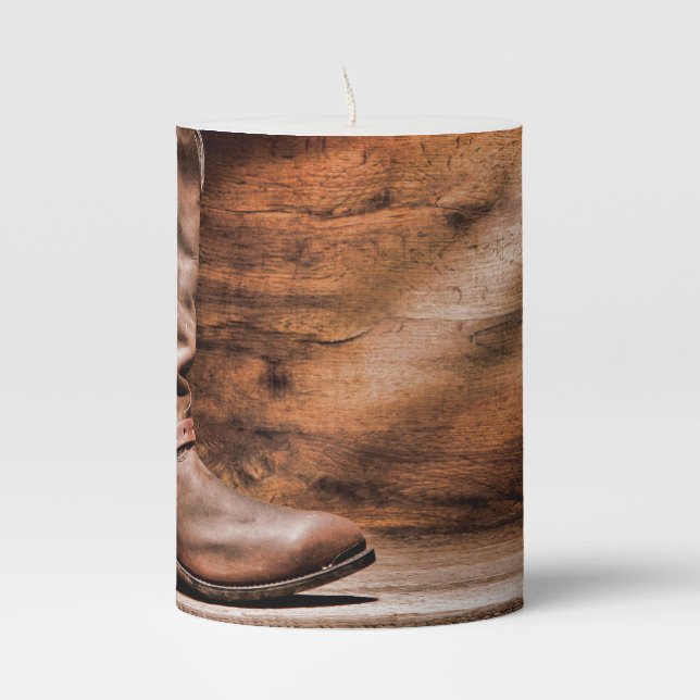 3"x4" Candle Cowboy Boots Barn Wood Rustic Country (Front)