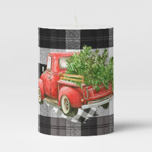 3"x4" Candle XMAS Truck Baffalo Plaid Black White
