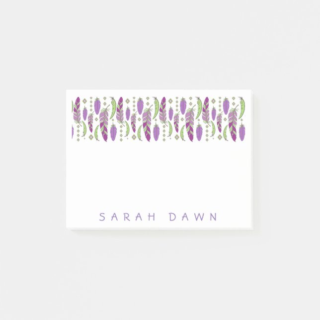 3”x4” NOTE FEATHERS PURPLE CUSTOM NAME (Front)