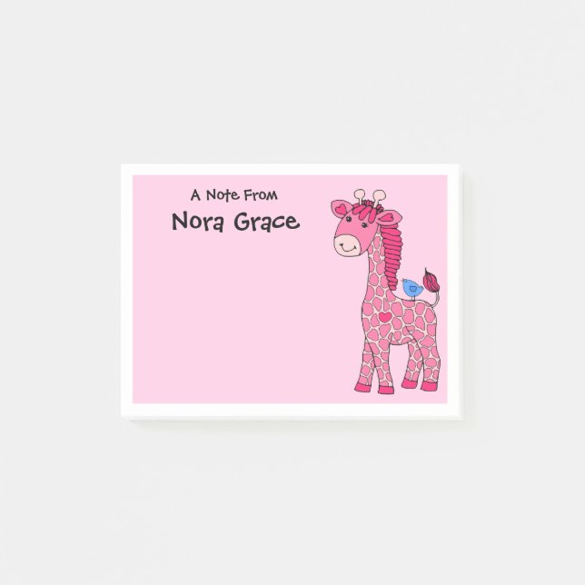3”x4” POST-IT NOTES PINK GIRAFFE CUSTOM NAME (Front)