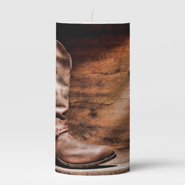3"x6" Candle Cowboy Boots Barn Wood Rustic Country (Front)