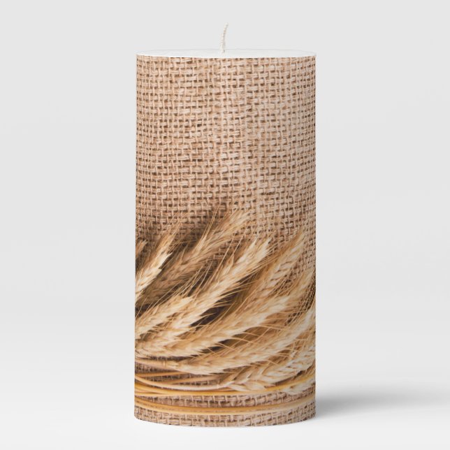 3"x6" Candle Wheat on Burlap Sack Country Rustic F (Front)