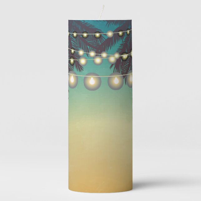 3"x8" Candle Beach Sunset Palm Trees String Lights (Front)