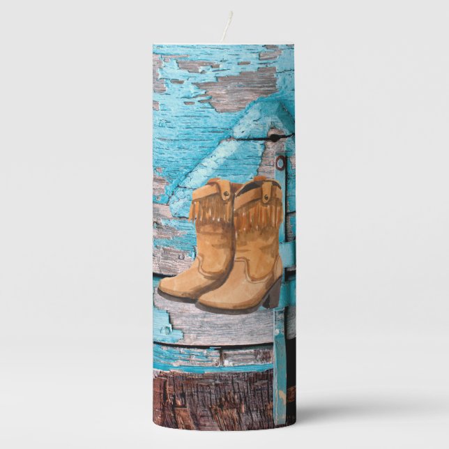 3"x8" Candle Blue Wood Barn Door Boots Country Rus (Front)