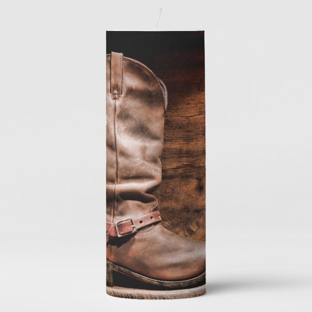 3"x8" Candle Cowboy Boots Barn Wood Rustic Country (Front)