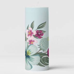 3"x8" Candle Tropical Flower on Blue Ombre