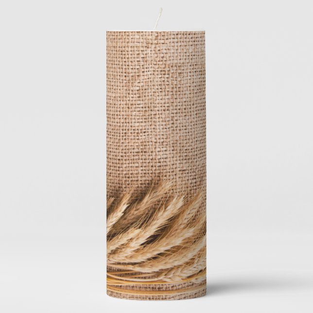 3"x8" Candle Wheat on Burlap Sack Country Rustic F (Front)