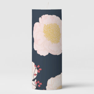 3"x8" Candle White Floral Flowers on Dark Blue