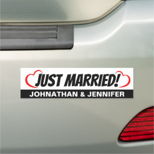 3" x 11" Modern Just Married Car Magnet
