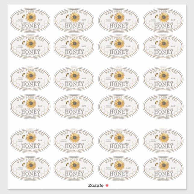 3 x 2" Sunflower and Bee Waterproof Honey Label (Sheet)