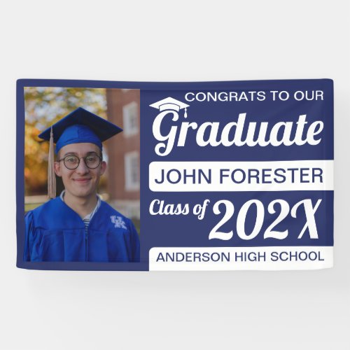3 x 5 Blue  White Congrats Graduate with Photo Banner