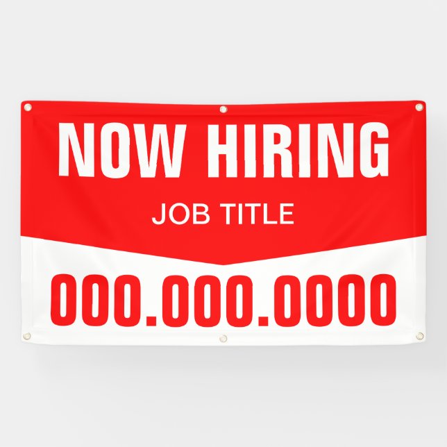 3' x 5' Now Hiring with Title and Phone Number Banner (Horizontal)