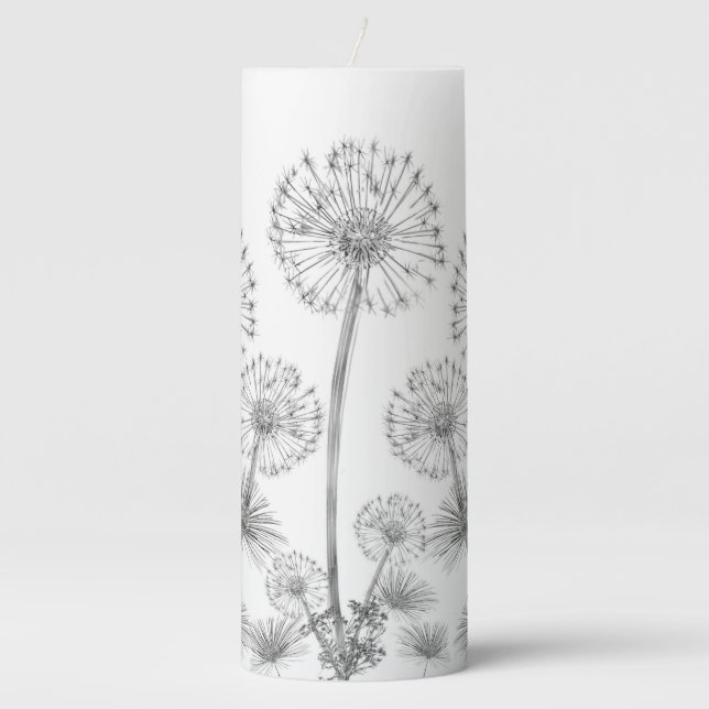 3" x 8" Pillar Candle Dandelions Floral (Front)