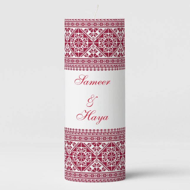 3" x 8" Pillar Candle, Palestinian Tatreez Candle (Front)