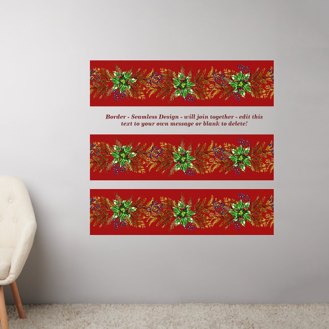 3 x Christmas Theme Border Seamless Add Text 50" Wall Decal (Living Room 2)
