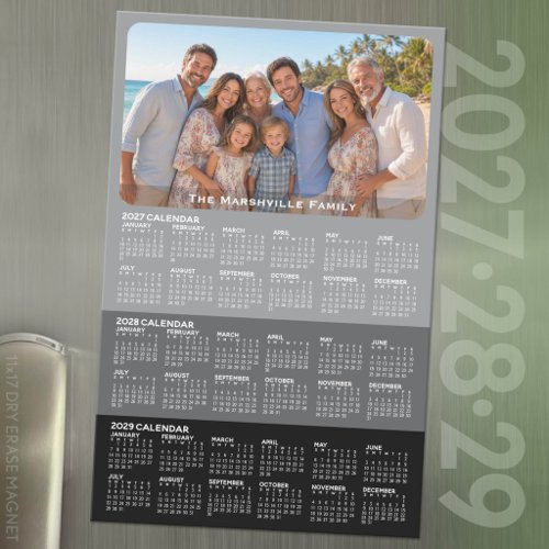 3 Year 2027 2028 2029 Calendar with Family Photo Magnetic Dry Erase Sheet