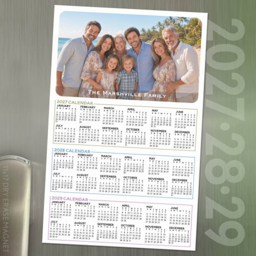 3 Year 2027 2028 2029 Calendar with Family Photo Magnetic Dry Erase Sheet