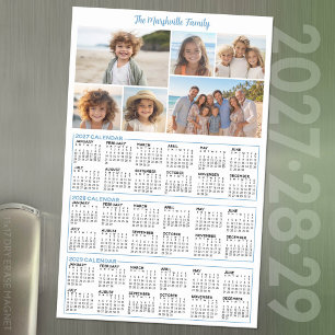 3 Year 2027 2028 2029 Calendar with Family Photos Magnetic Dry Erase Sheet