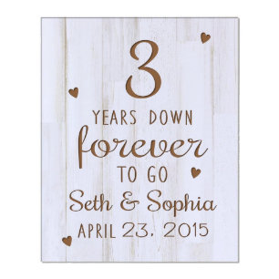 3 Year Anniversary 8" x 10" White Plaque