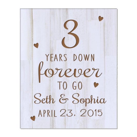3 Year Anniversary 8" x 10" White Plaque (Front)