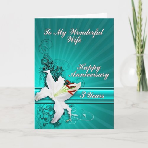 3 year Anniversary card for a wife