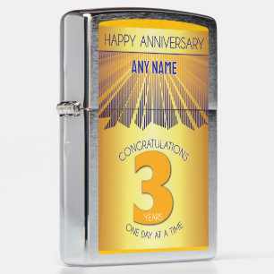 3 Year Golden Ray 12 Step CUSTOM NAME Zippo Lighter