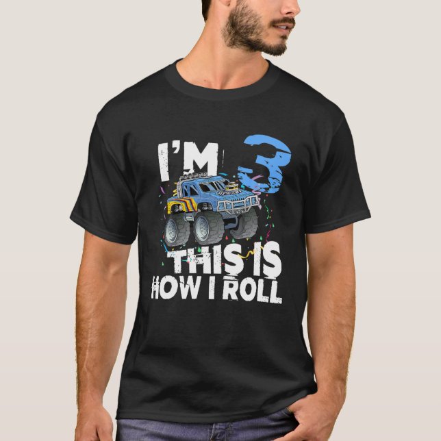 3 Year Old 3Rd Birthday Boy Monster Truck Car T-Shirt (Front)
