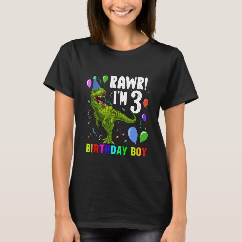 3 Year Old  3rd Birthday Boy Rex Dinosaur T_Shirt