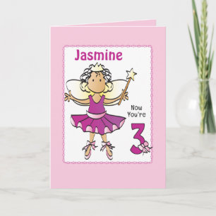 3 Year Old Ballerina Cartoon Ethnic Birthday   Card