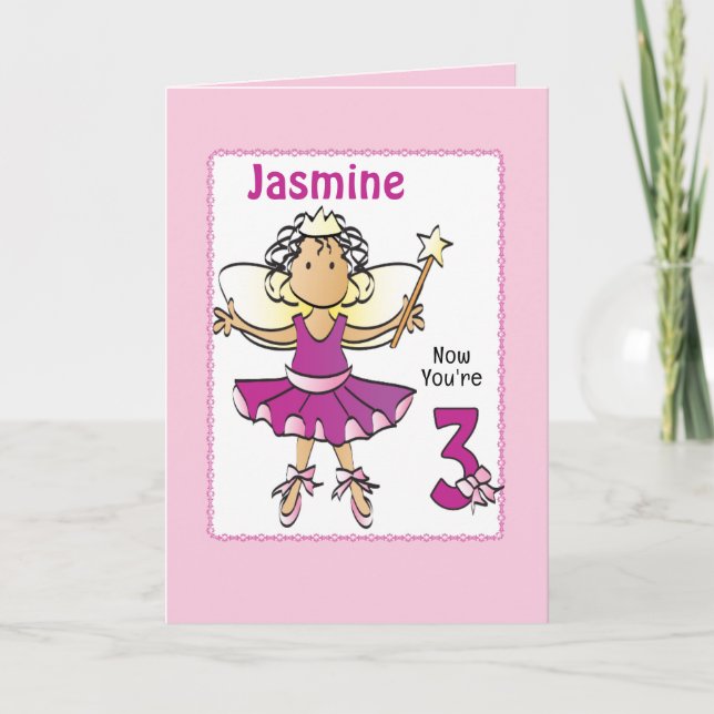 3 Year Old Ballerina Cartoon Ethnic Birthday   Card (Front)