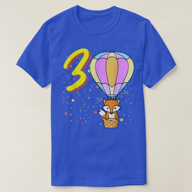 3 Year Old Balloon Fox Birthday  T-Shirt (Design Front)
