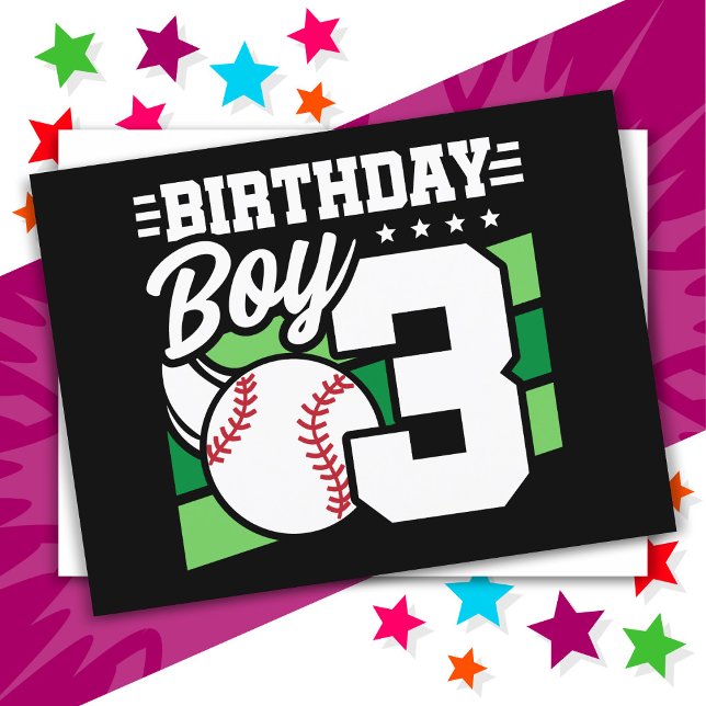 3 Year Old Baseball Party Theme 3rd Birthday Boy Postcard (Creator Uploaded)
