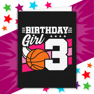 3 Year Old Basketball Party 3rd Birthday Girl Card